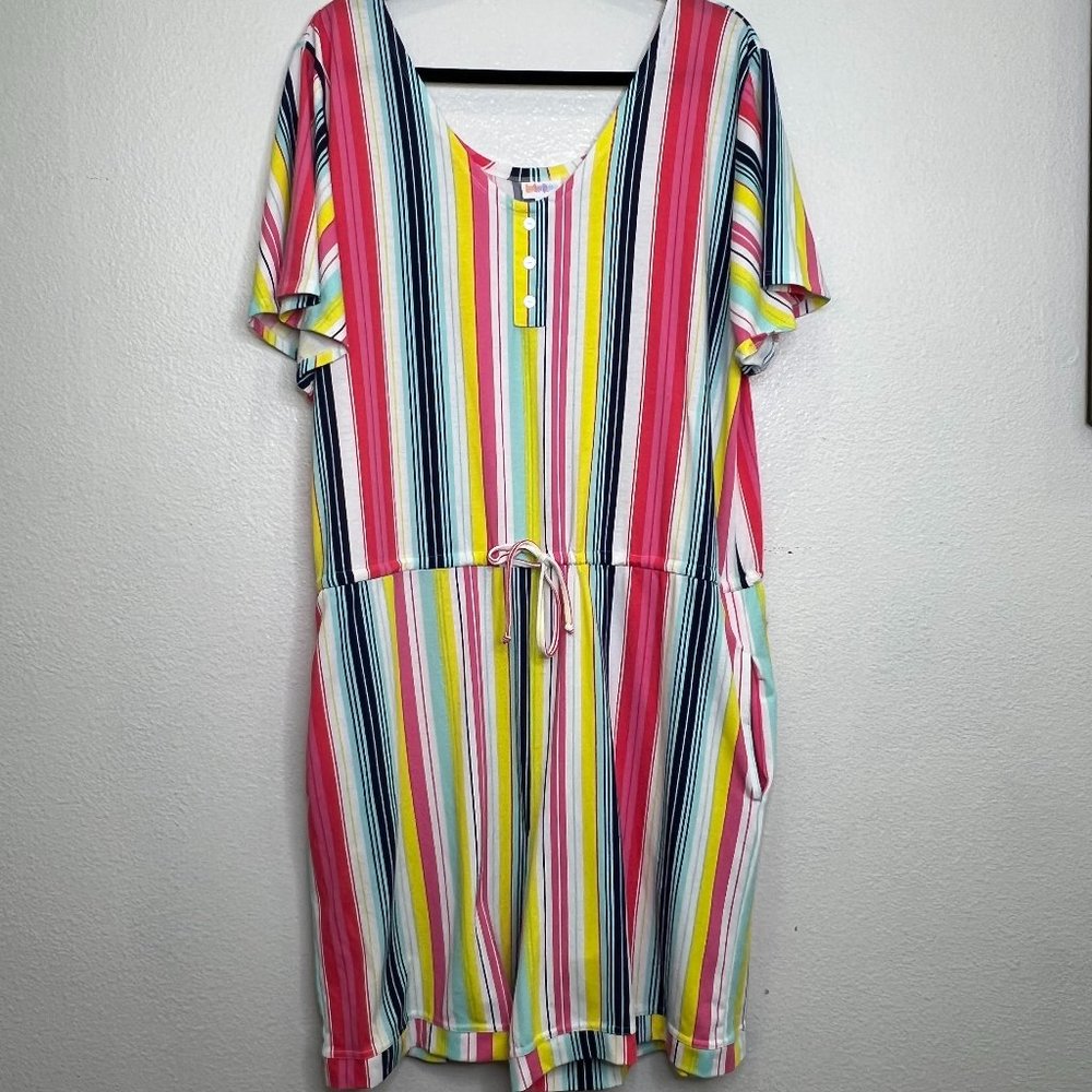 Lularoe Striped Large Xanthe Short Drawstring Romper Pockets Stripes Size XL
